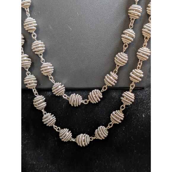 Chico's Designer Signed Chunky Silver Tone Bead Ball 1 to 2 Strand Necklace - Picture 4 of 9